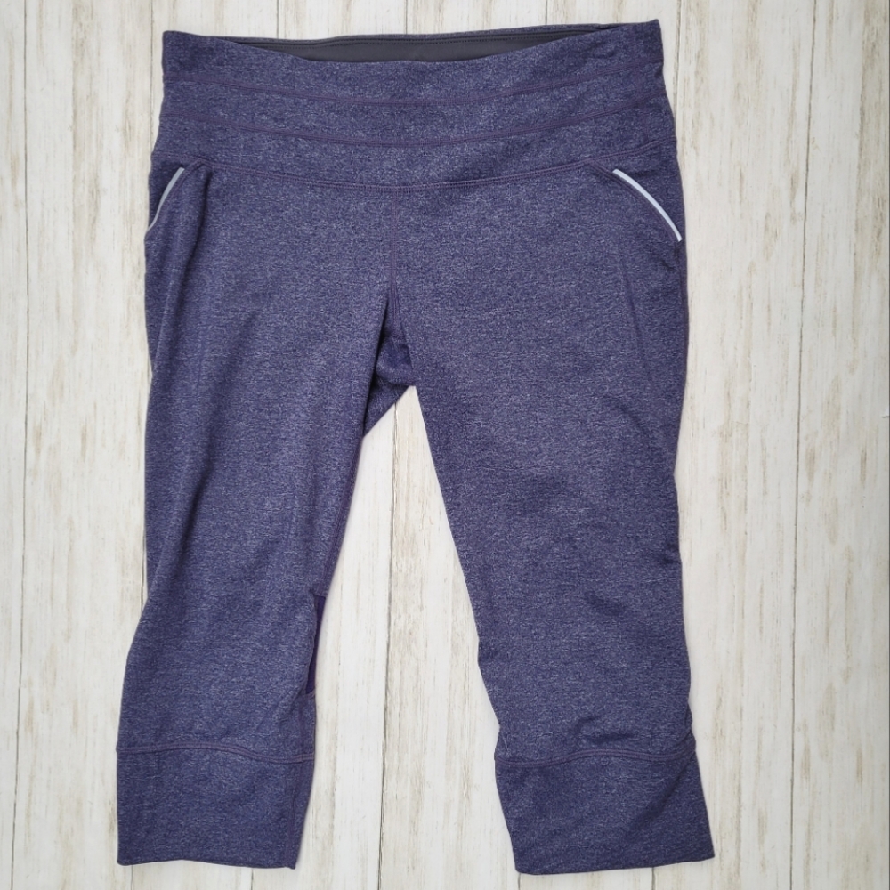 Athleta Relay Capri Cropped Legging Heather Blue Purple Women's Large Petite LP